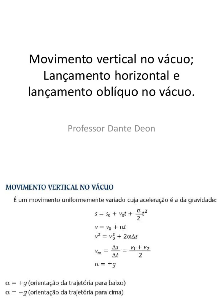 Movimento Vertical No Vácuo Lançamento Horizontal e Lançamento Oblíquo ...