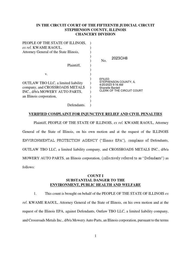 State of Illinos vs. Mowery Auto Parts in Freeport, Ill. PDF