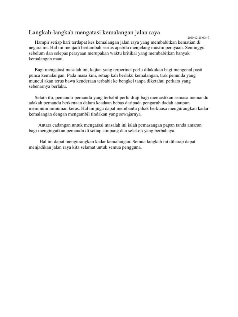 Langkah Mengatasi Kemalangan Jalan Raya