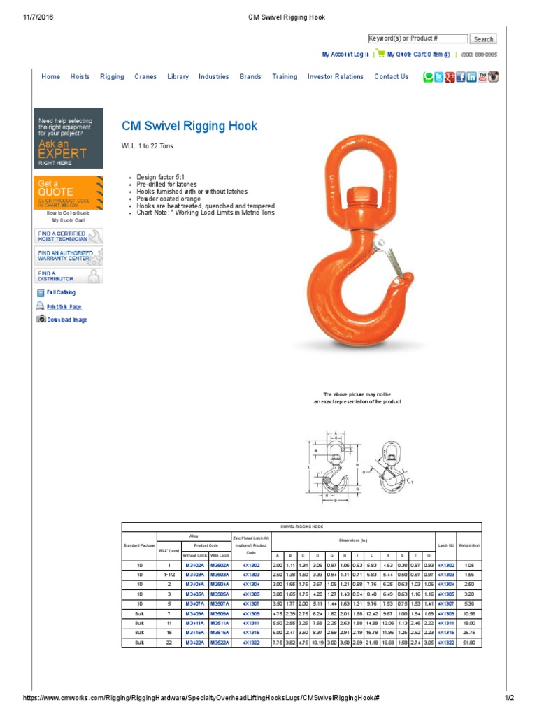 CM Swivel Rigging Hook PDF