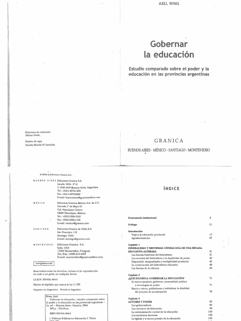 Axel Rivas Gobernar La Educacion | PDF