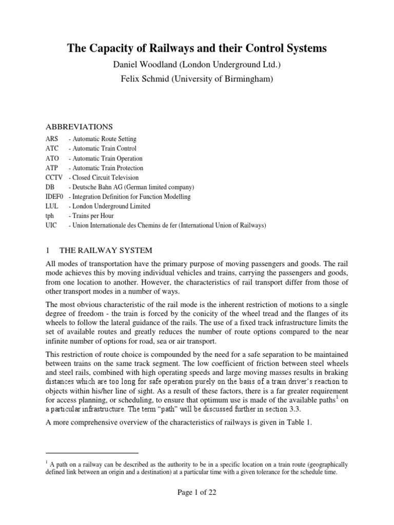 The capacity of railways and their control systems pdf rail