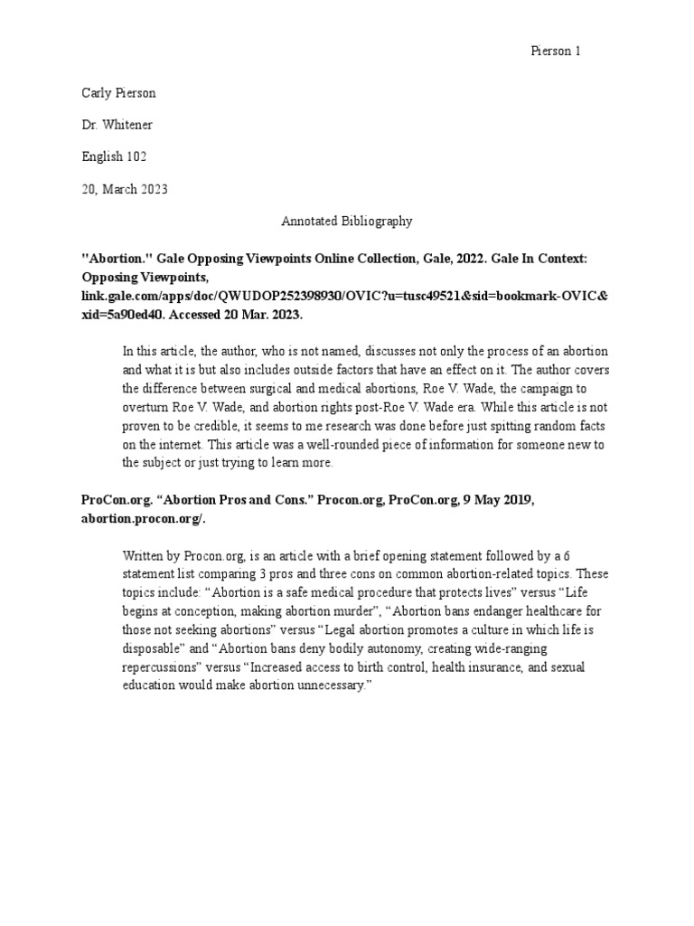 Annotated Bibliography | PDF | Abortion | Social History
