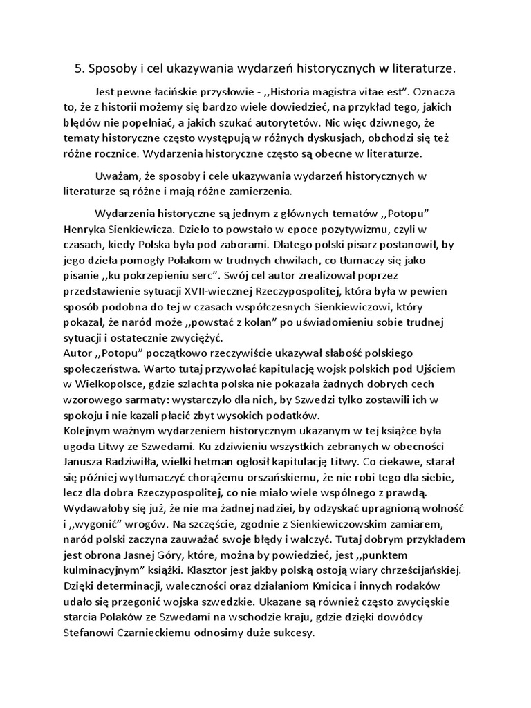 Sposoby I Cel Ukazywania Wydarzeń Historycznych W Literaturze Sposoby I Cel Ukazywania Wydarzeń Historycznych W Literaturze Rozprawka