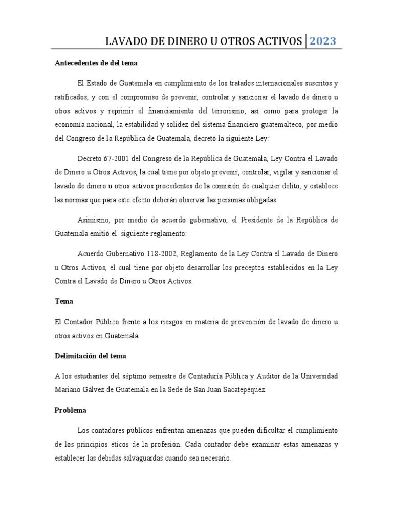 Lavado de Dinero U Otros Activos | PDF | Contador | Guatemala