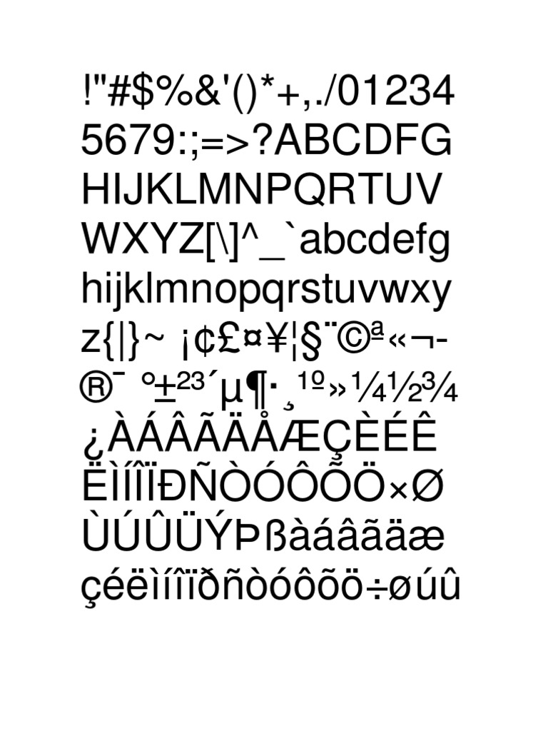 Arial Character Map PDF