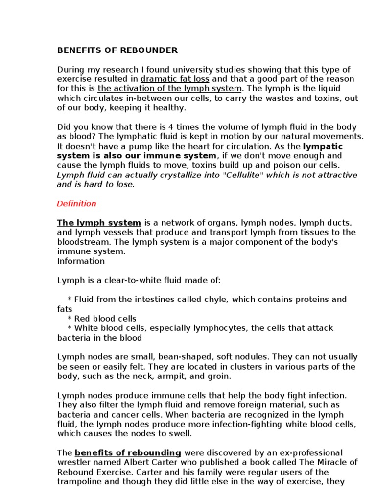 Benefits of Rebounder PDF Lymphatic System Lymph