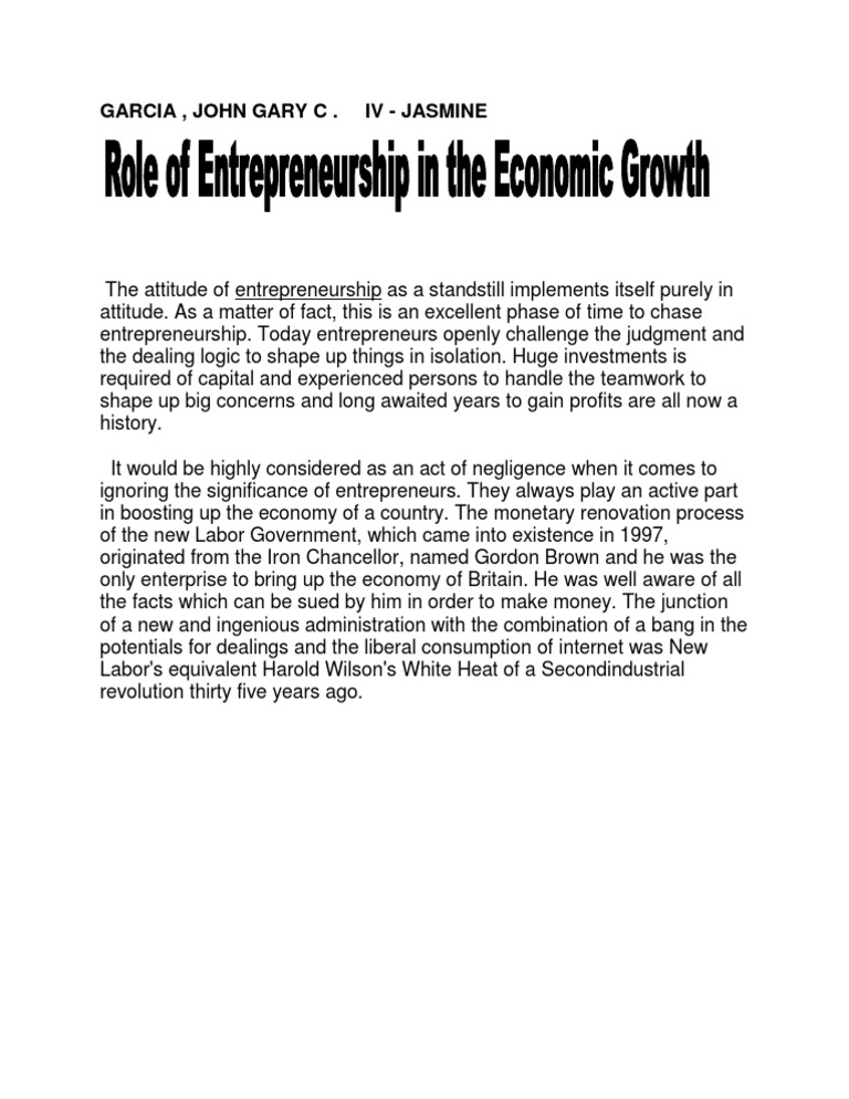The Role of Entrepreneurship in Economic Growth | PDF