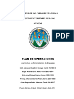 Plan de Operaciones: Universidad de San Carlos de Guatemala Centro Universitario de Izabal - Cunizab