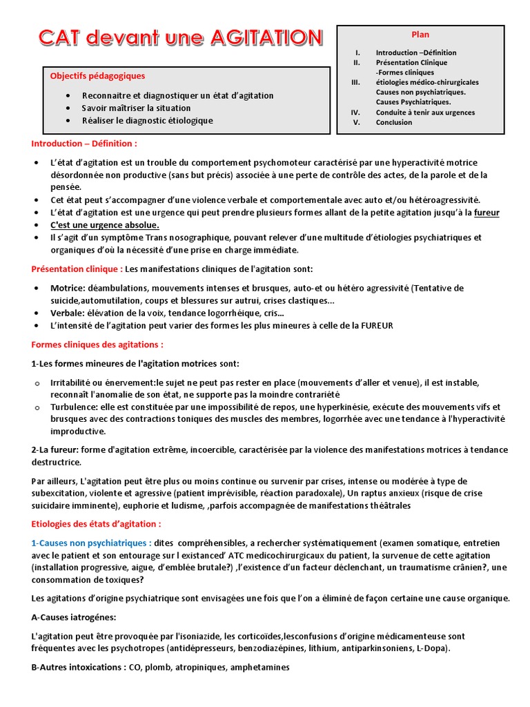 Agitation motrice : définition et étiologies | PDF
