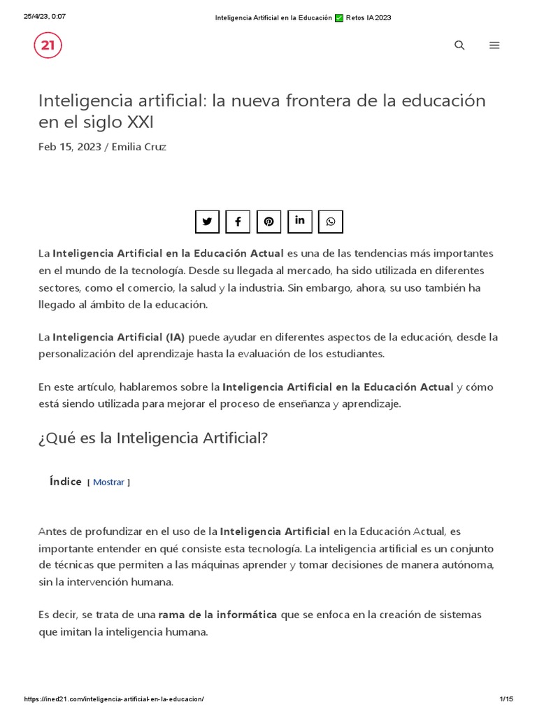 Inteligencia Artificial en La Educación Retos IA 2023 | PDF ...