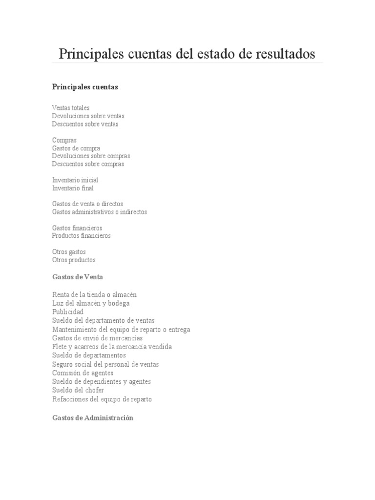 Principales Cuentas Financieras | PDF | Finanzas y dinero