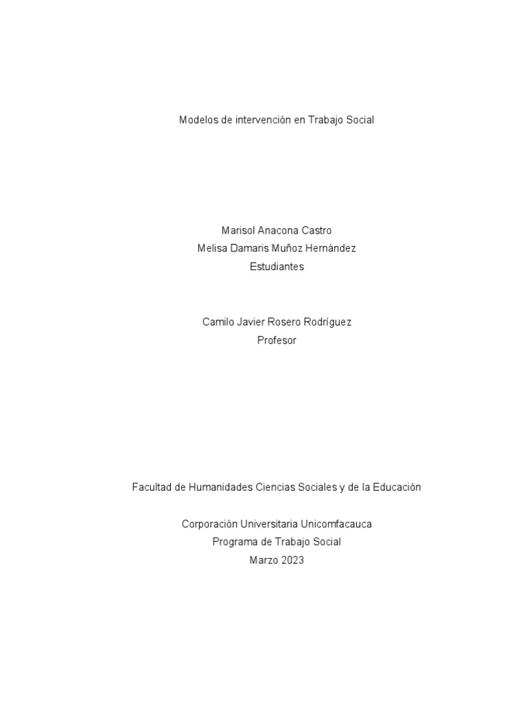 Modelos de Intervención en Trabajo Social | PDF | Trabajo Social ...