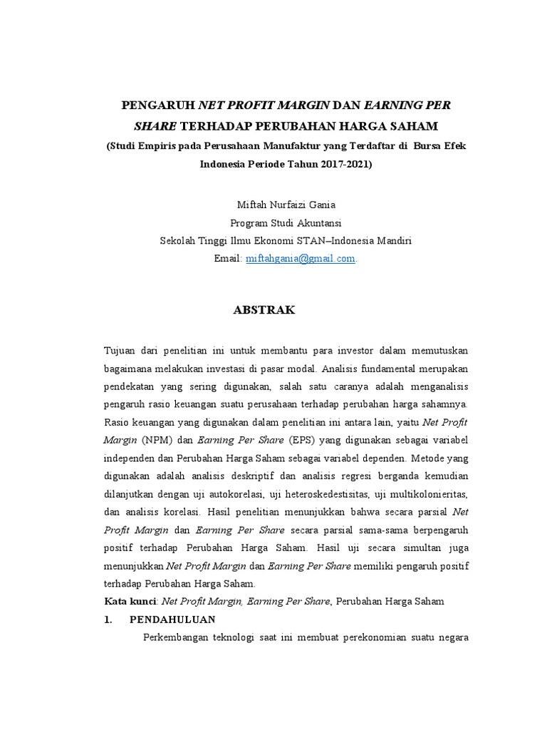 Pengaruh NPM dan EPS Terhadap Harga Saham | PDF | Pengelolaan Keuangan & Uang