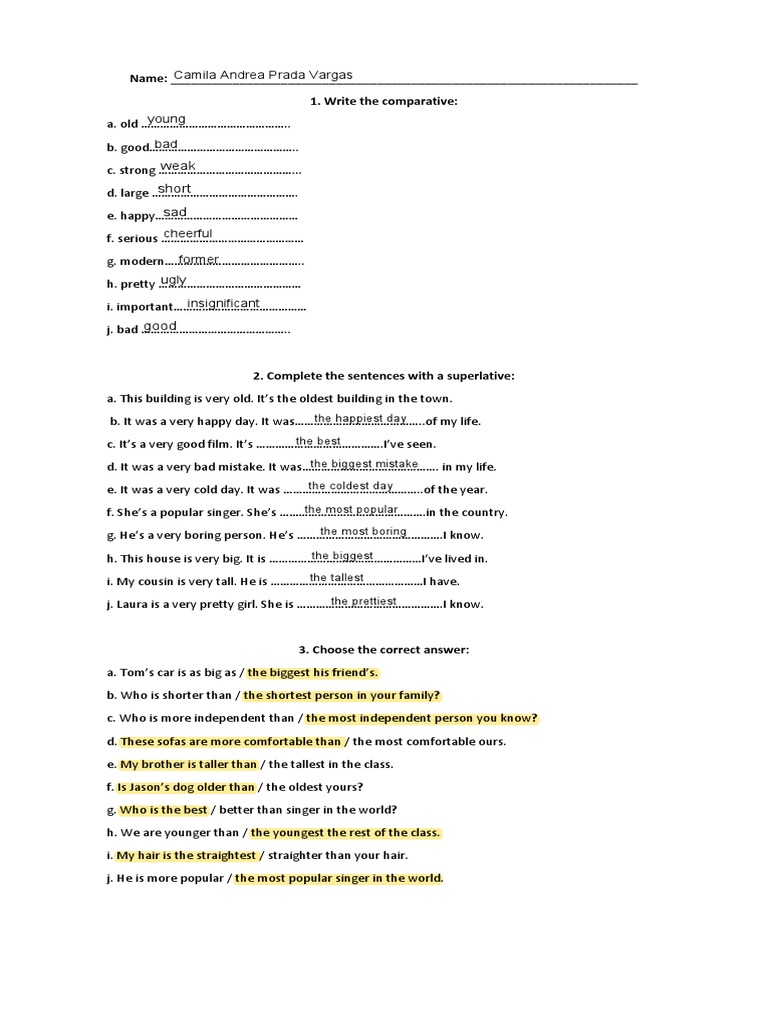 Comparative and Superlative Exercises | PDF | Clothing