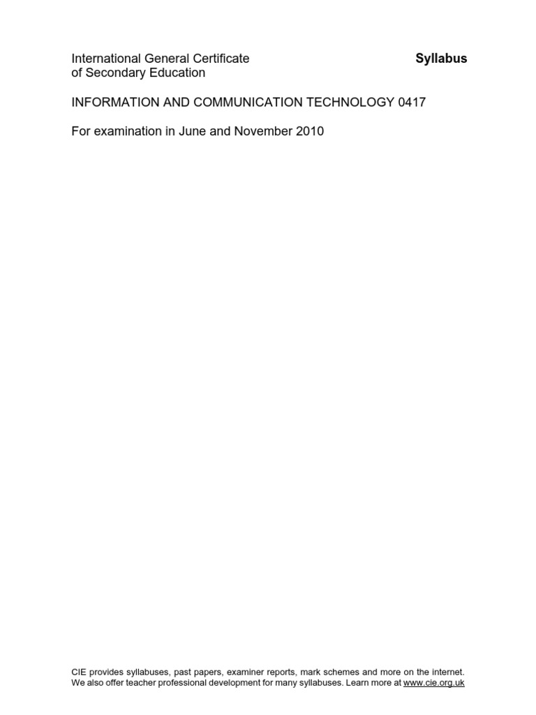 ICT 2010 Syllabus Document | PDF