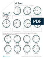 Learning To Tell Time: Write The Time Under The First Set of Clocks. The First One Has Been Done For You