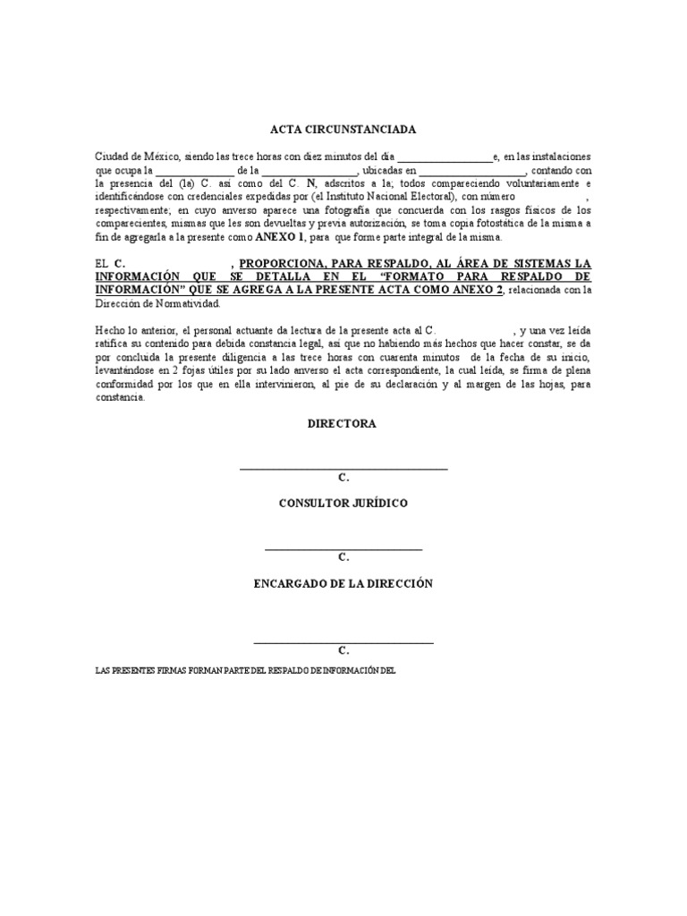 Modelo Acta Circunstanciada para Entrega | PDF