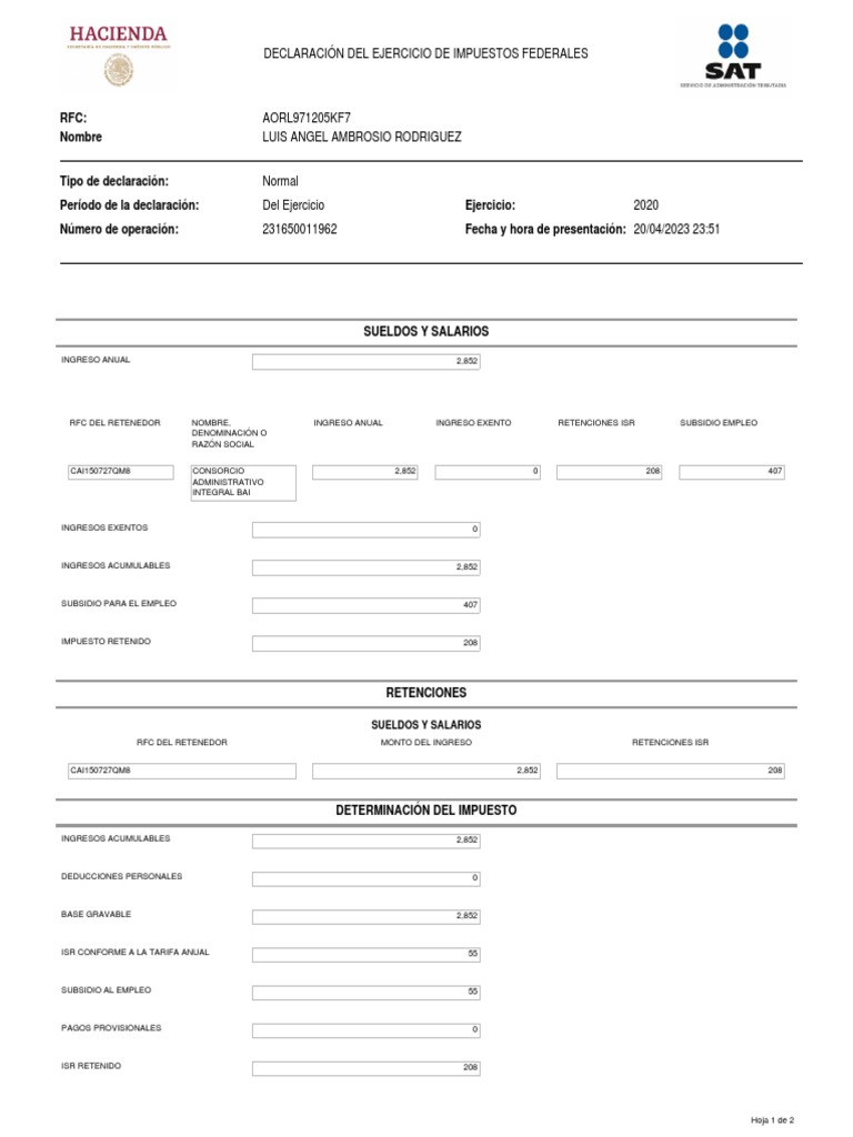 Consulta de declaracion de impuestos