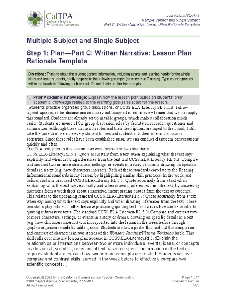 c1 Lesson Plan Rationale | Download Free PDF | Lesson Plan | Learning
