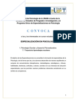 Convocatoria Especialización Psicología Escolar UNAM