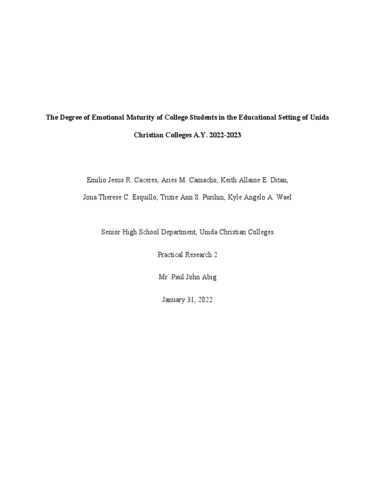 The degree of emotional maturity of college students in the educational