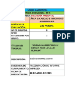 Salud Ambiental Tarea Individual: Tp-5 Tema: Área 5: Calidad E Inocuidad Alimentaria Período de Evaluación: 2do Parcial #De Grupos: 0