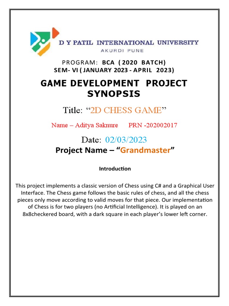 Game Devlopment Synopsis | PDF | Chess | Software