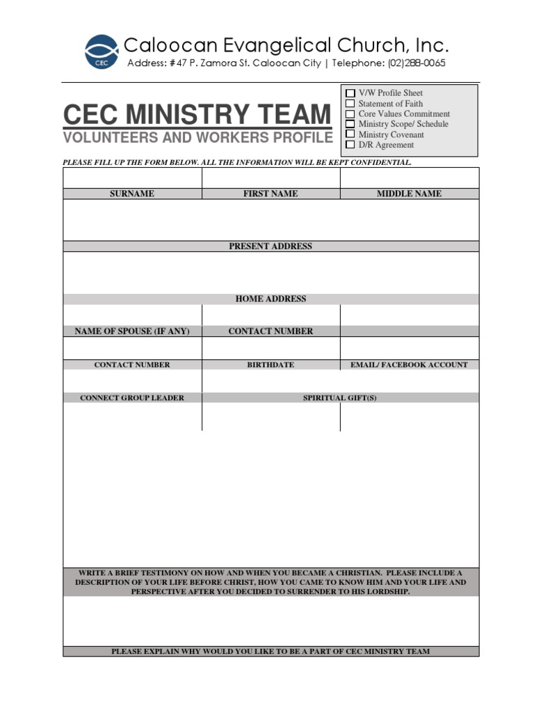 Ministry Team Workers Profile and Covenant | PDF | Eternal Life ...