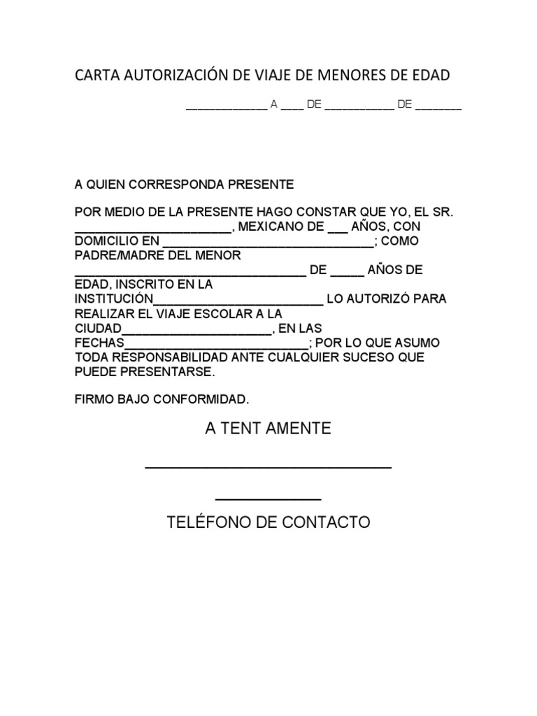 Carta Autorizacion De Menor