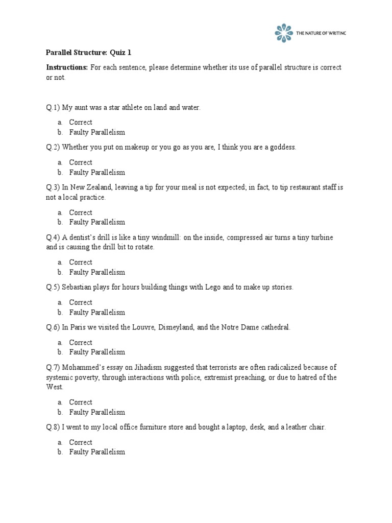 Parallel structure quiz 1 pdf