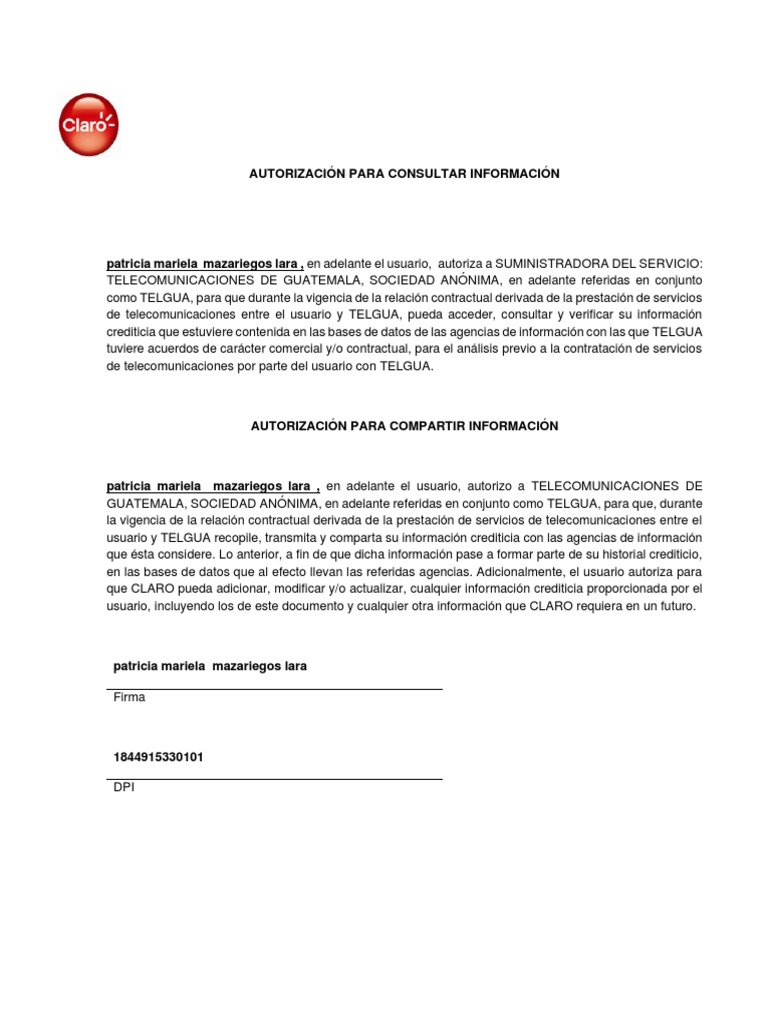 Autorización de Información TELGUA | PDF | Finanzas y dinero | Informática