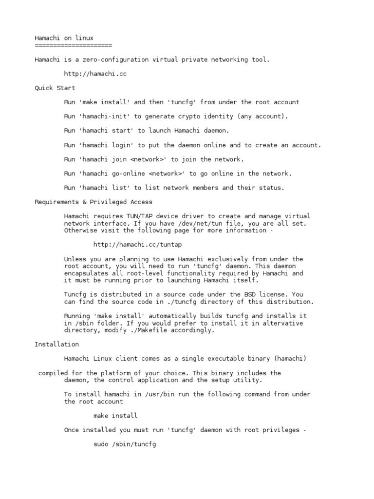 Hamachi Howto Install PDF Sudo Online And Offline
