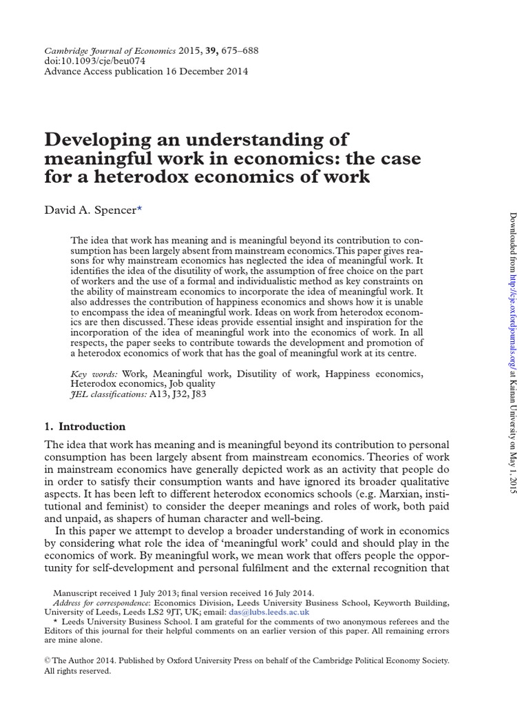 Heterodox Economics of Work | PDF | Economics | Labour Economics