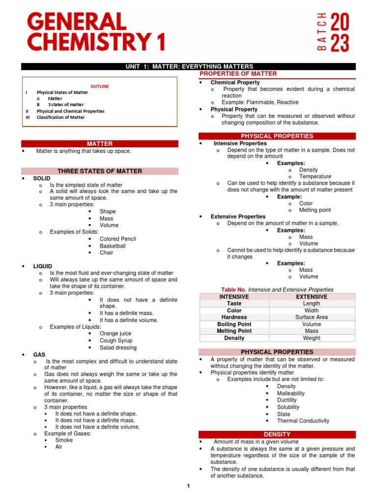 General Chemistry Lesson 1 PDF