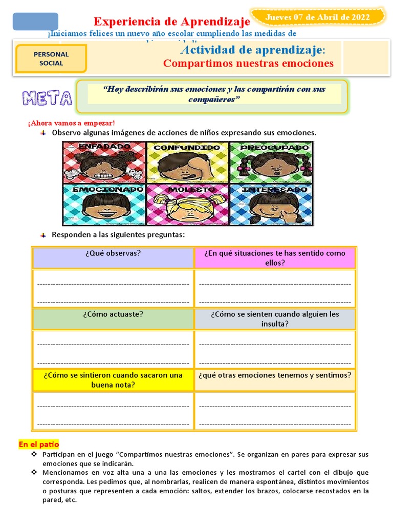 D3 Compartimos Nuestras Emociones | PDF | Las emociones | Aprendizaje