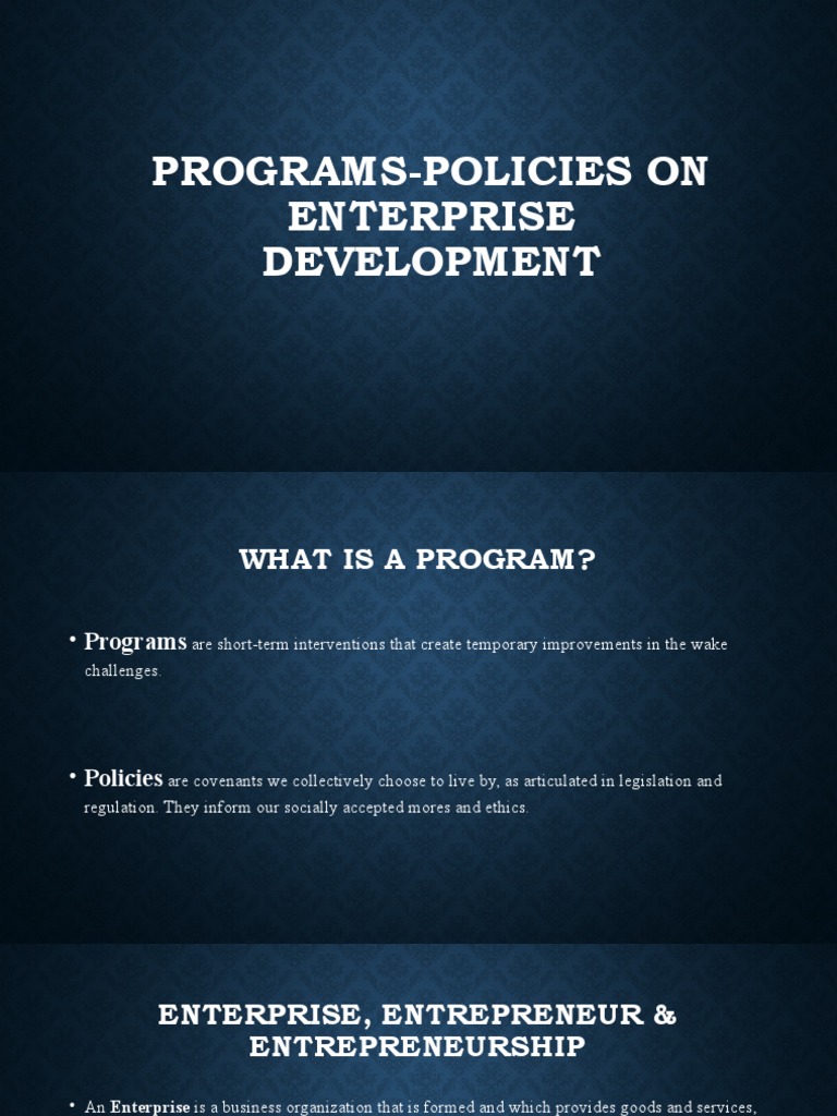 Programs-Policies On Enterprise Development | Download Free PDF ...
