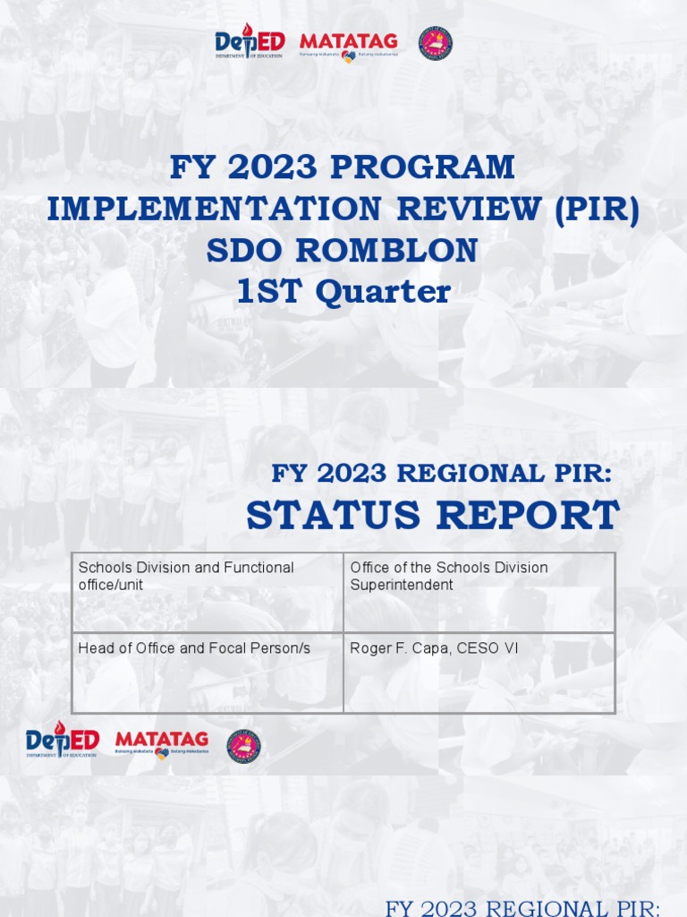 FY 2023 SDO Romblon PIR Status Report | PDF