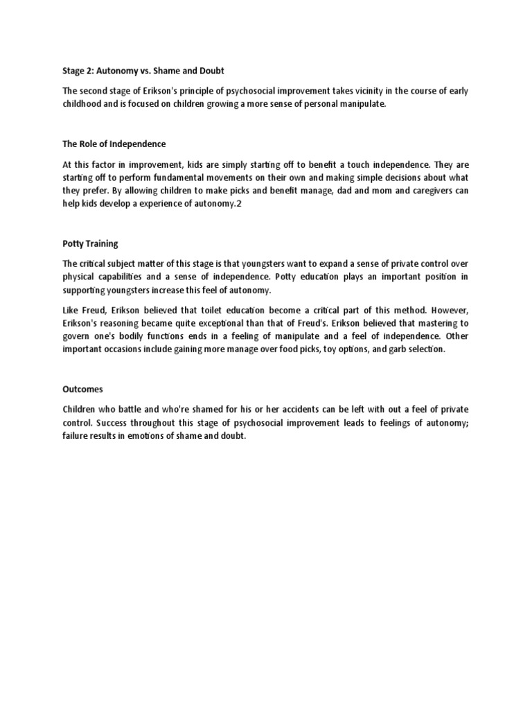 Stage 2: Autonomy vs. Shame and Doubt | PDF