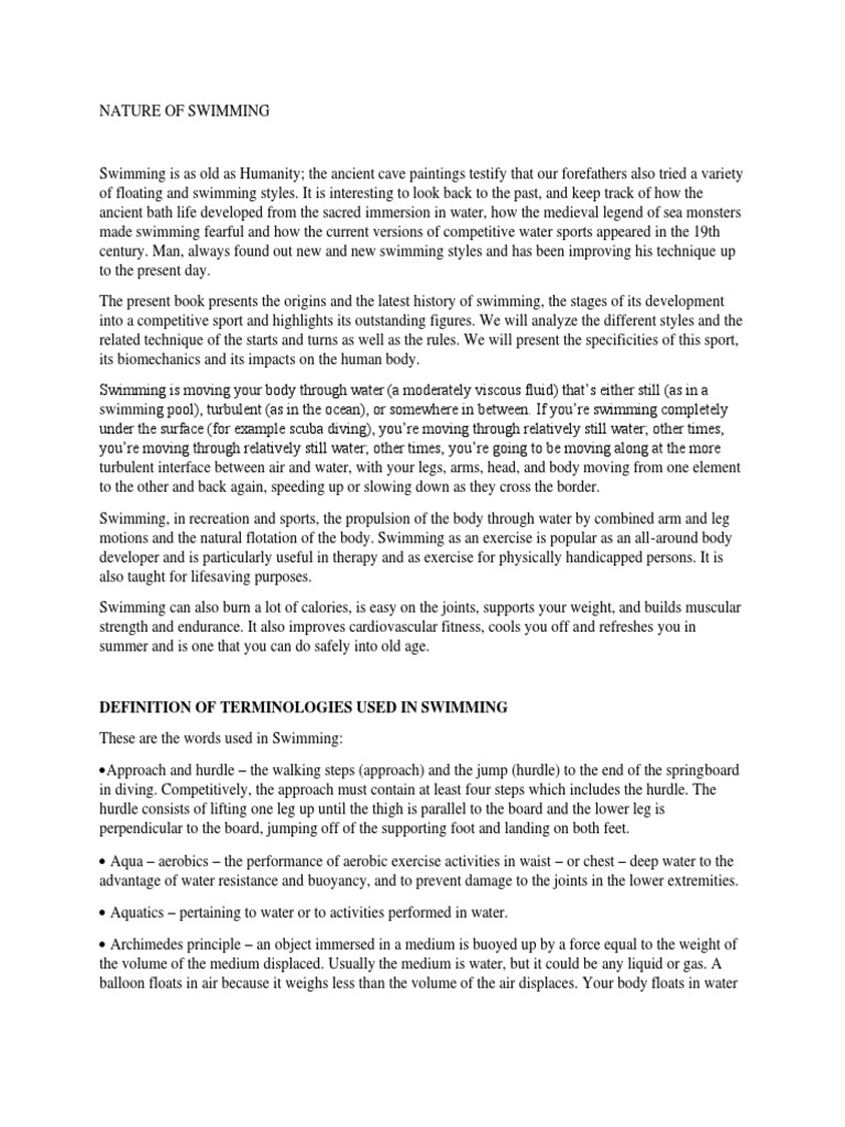Definition of Terminologies Used in Swimming Download Free PDF