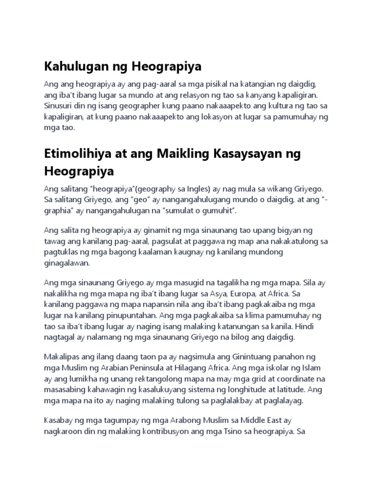 Kahulugan Ng Heograpiya Pdf