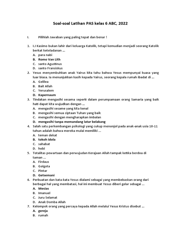 Soal Latihan PAS Kelas 6 ABC 2022 | PDF
