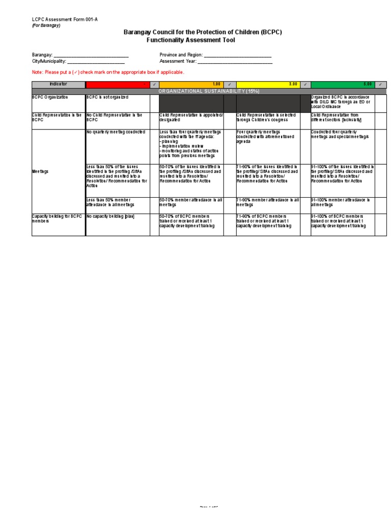 LCPC Assessment Form 001 A | Download Free PDF | Capacity Building