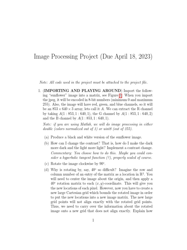 Image Processing Project | PDF | Matrix (Mathematics) | Matrix Theory