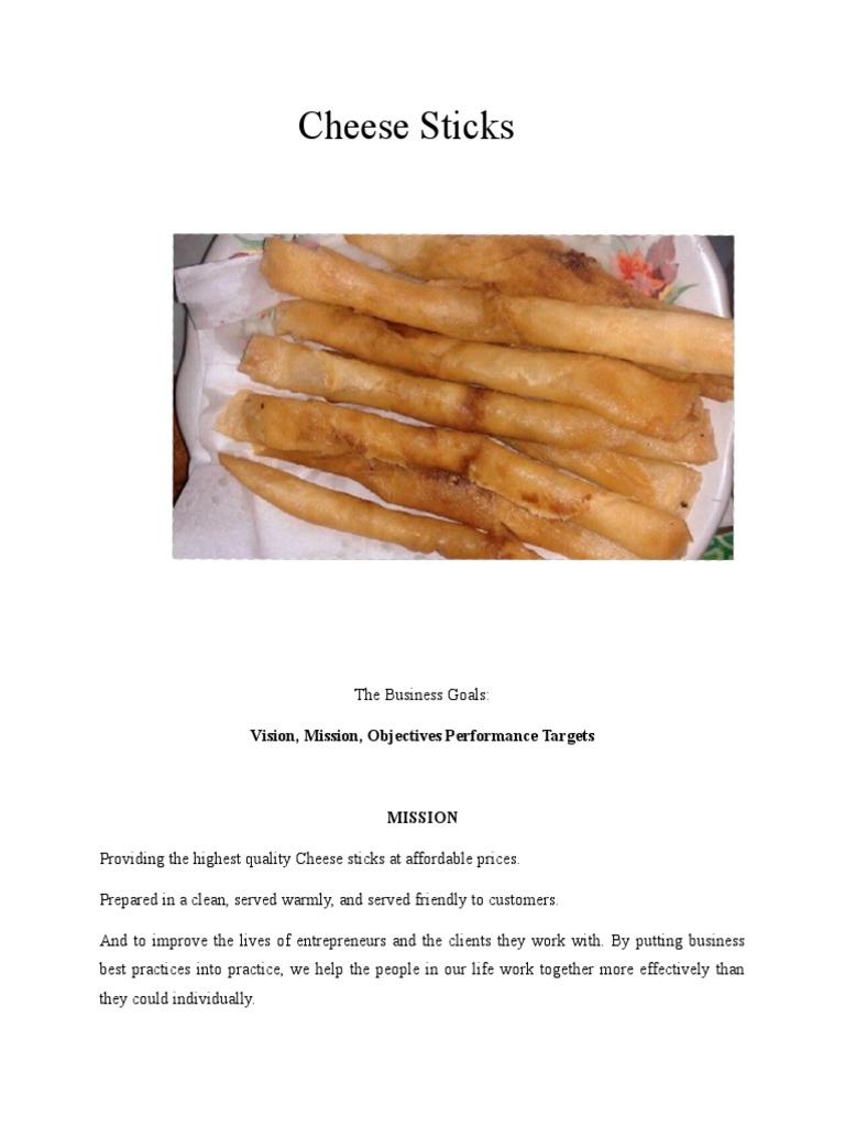 Cheese Sticks Vision, Mission, Objectives Performance Targets PDF