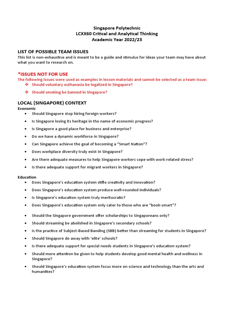 Possible Team Issues for Research | PDF | Developing Country | Singapore