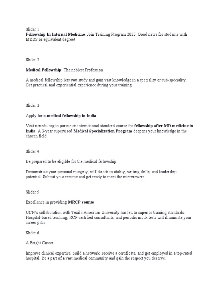 Internal Medicine Fellowship Opportunities | PDF