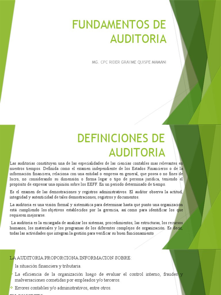 Semana 1 Fundamentos De Auditoria Pdf Auditoría Contralor