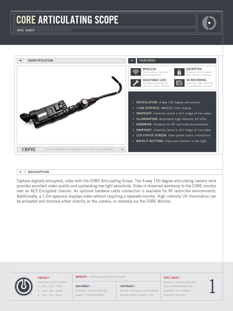 CORE Articulating Scope Spec PDF Camera Camera Lens