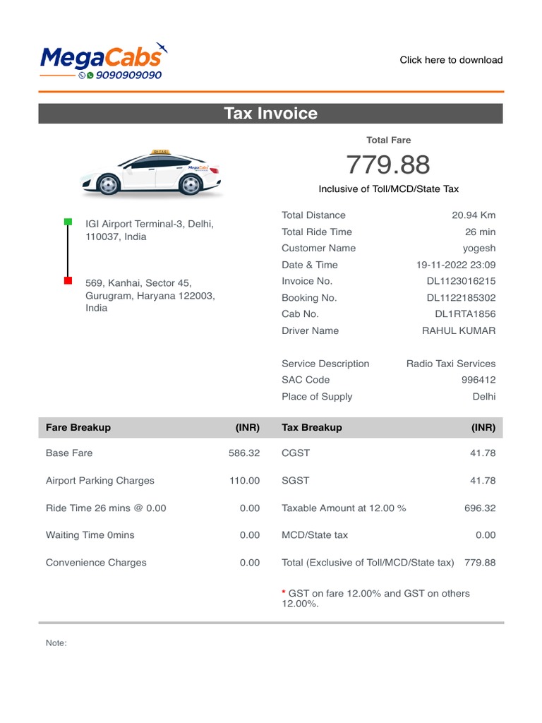 Cab Invoice PDF Transport Economies
